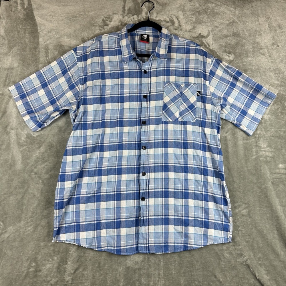 Ecko Unltd. Button Front Shirt Men's 2XB Blue White Check Plaid Textured